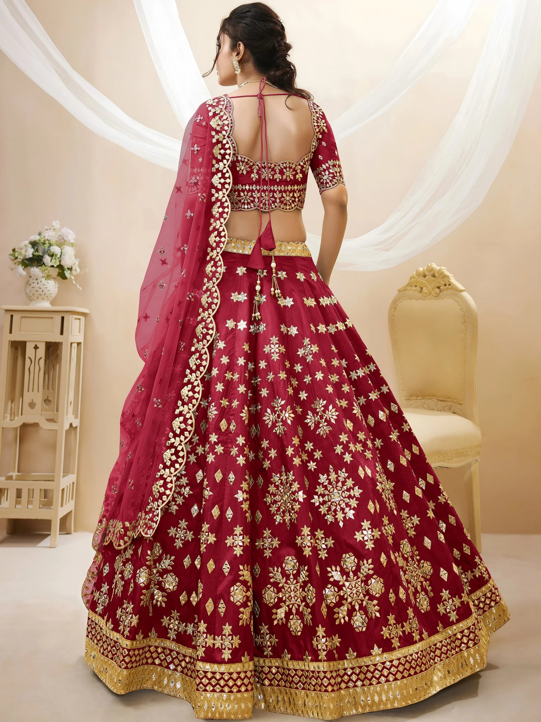 Charismatic Red Zari Work Art Silk Wedding Wear Lehenga Choli
