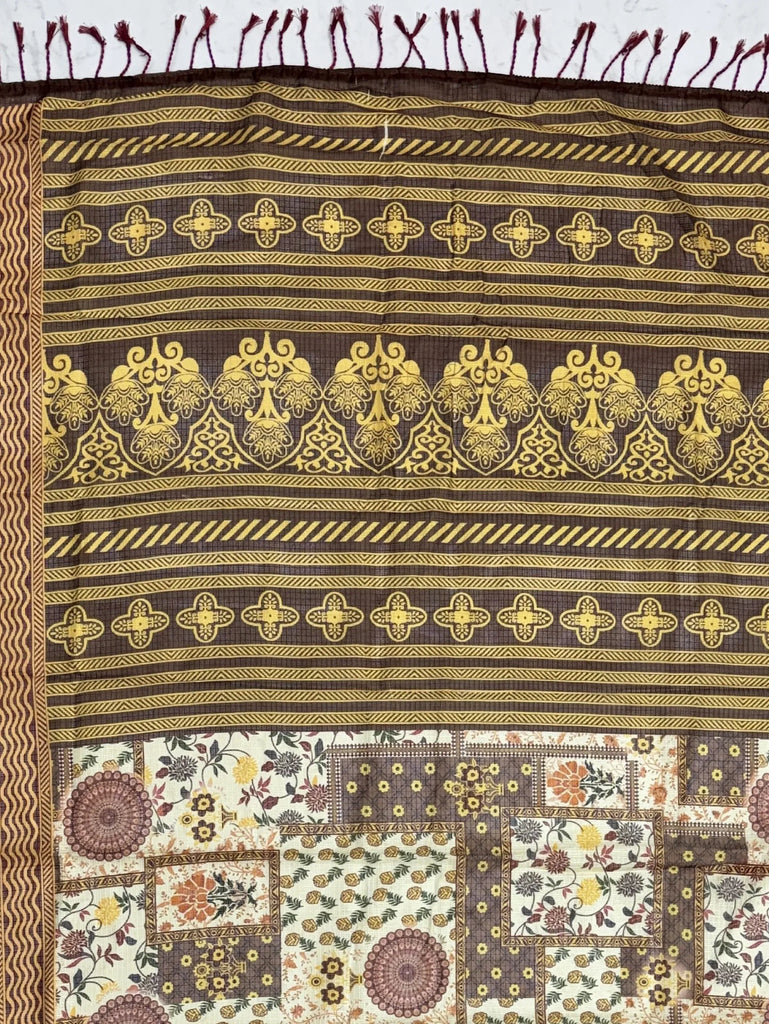 Elegant Brown Digital Printed Silk Casual Wear Saree With Blouse