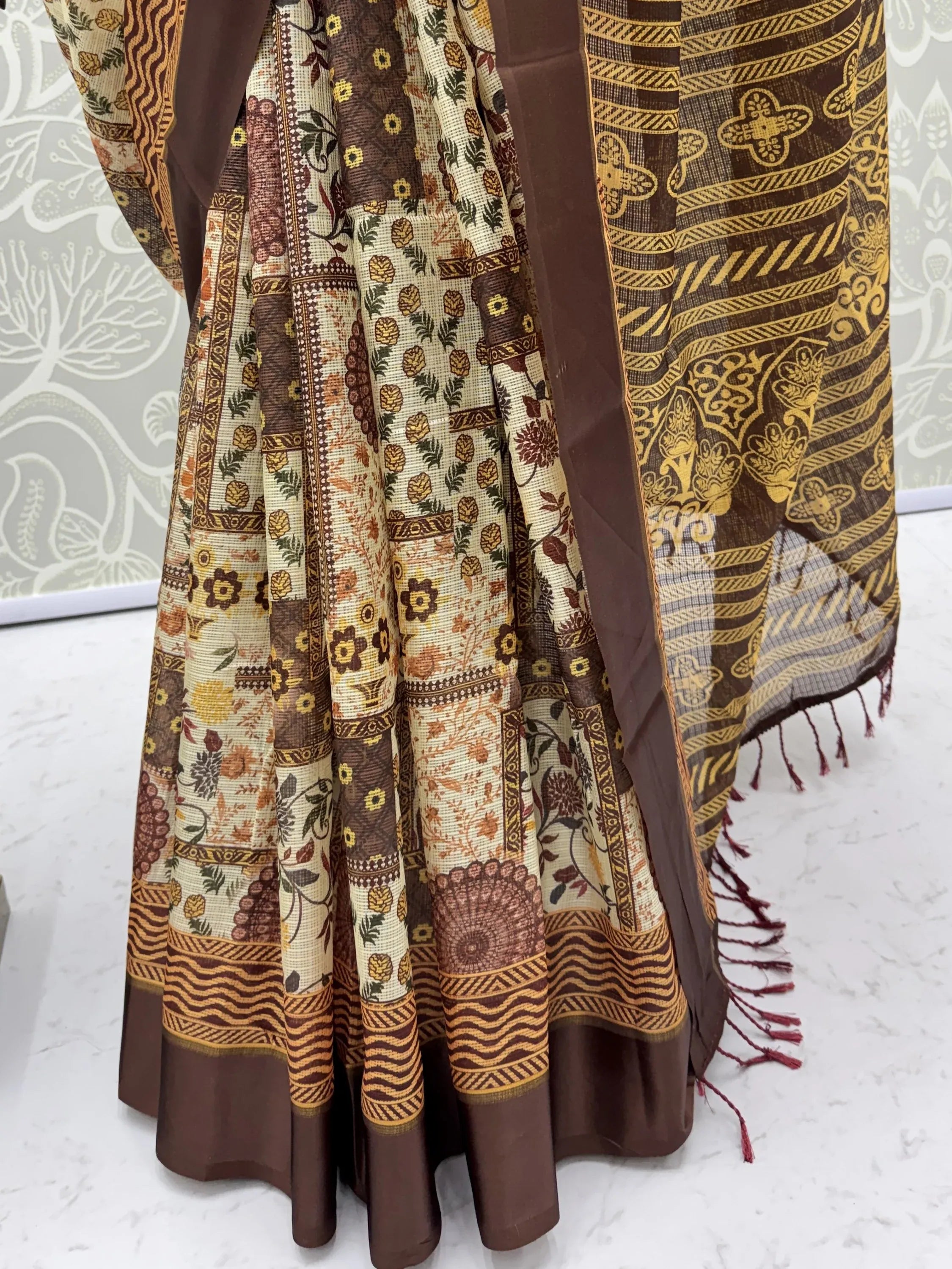 Elegant Brown Digital Printed Silk Casual Wear Saree With Blouse