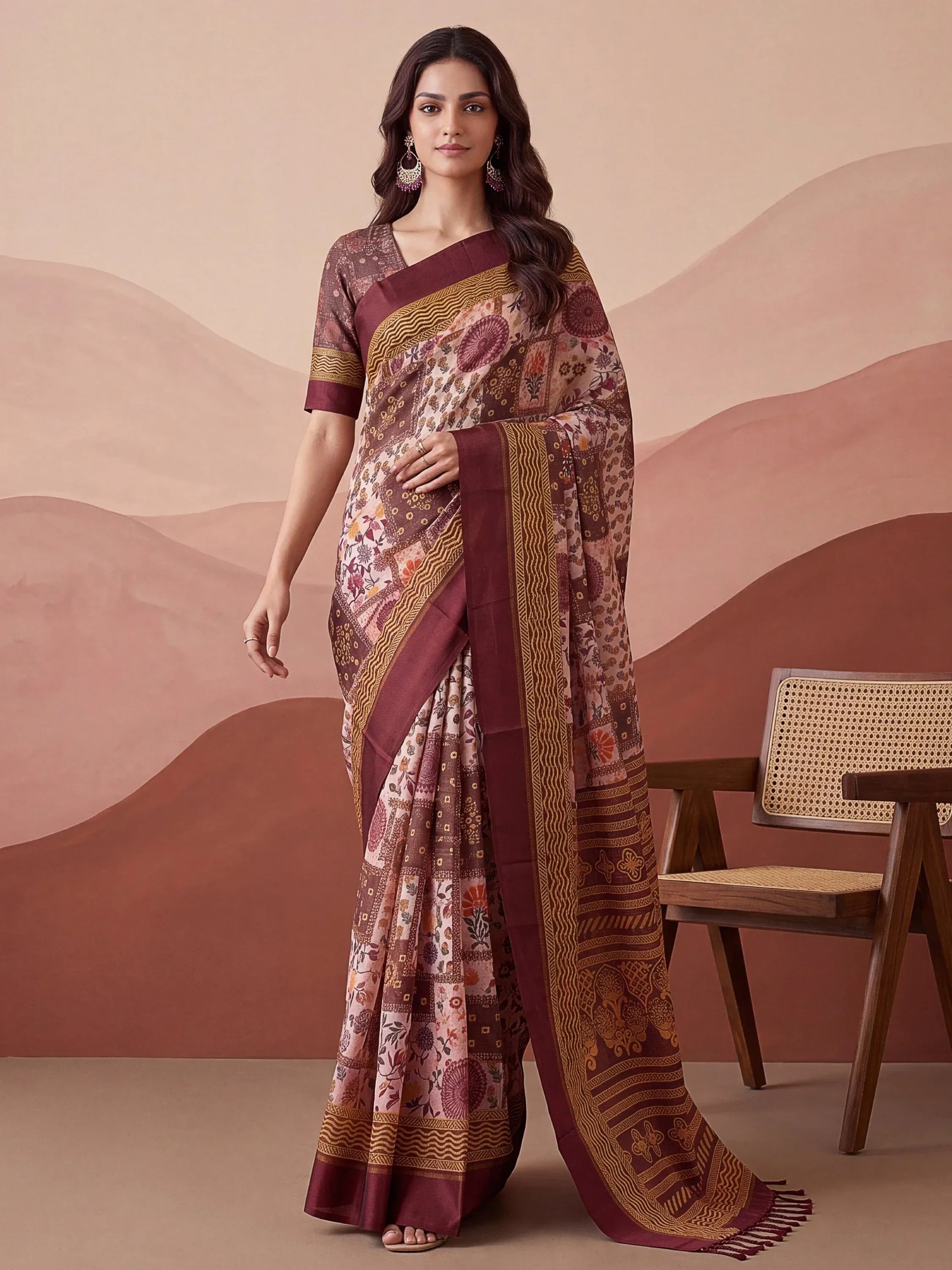 Mesmerizing Pink Floral Printed Silk Marriage Wear Saree With Blouse