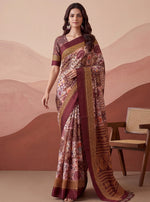Mesmerizing Pink Floral Printed Silk Marriage Wear Saree With Blouse