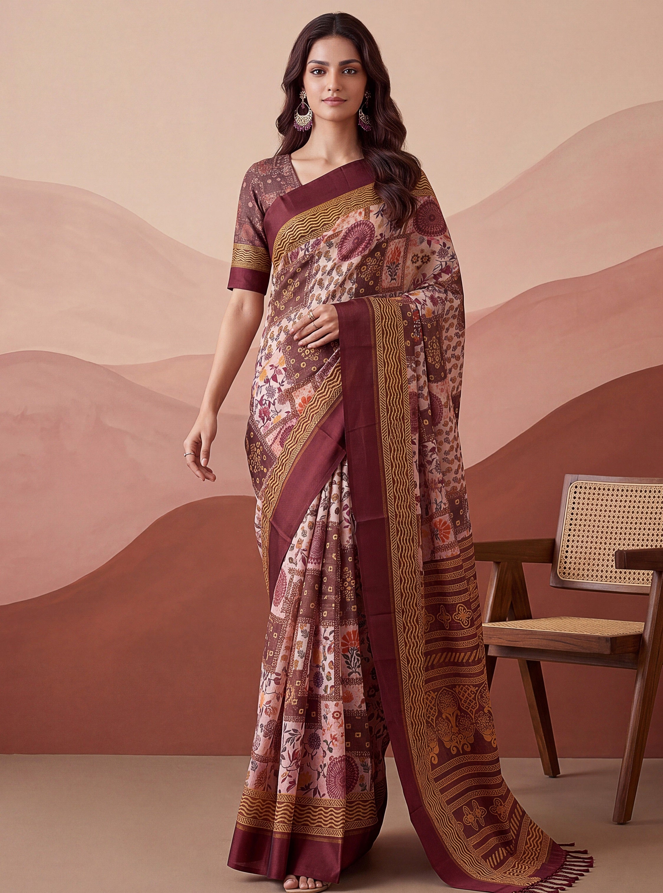 Mesmerizing Pink Floral Printed Silk Marriage Wear Saree With Blouse