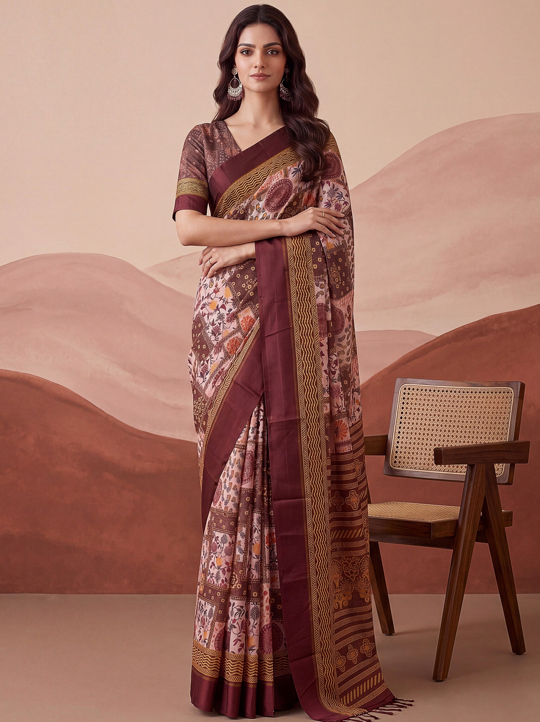 Mesmerizing Pink Floral Printed Silk Marriage Wear Saree With Blouse