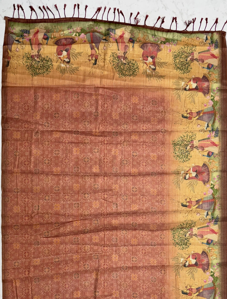 Classic Coral Red Digital Printed Silk Casual Wear Saree With Blouse