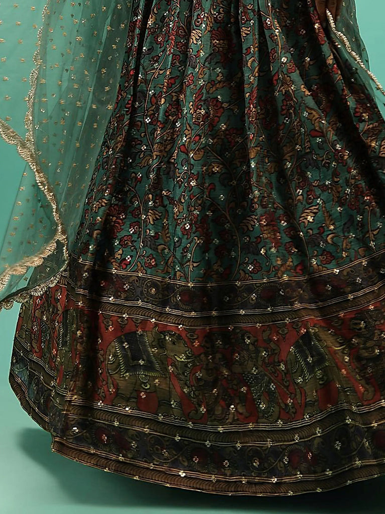Charming Green Chinon Digital Print Designer Party Wear Lehenga Choli