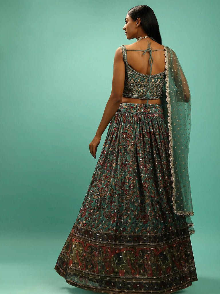 Charming Green Chinon Digital Print Designer Party Wear Lehenga Choli