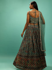 Charming Green Chinon Digital Print Designer Party Wear Lehenga Choli