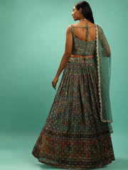 Charming Green Chinon Digital Print Designer Party Wear Lehenga Choli