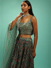 Charming Green Chinon Digital Print Designer Party Wear Lehenga Choli