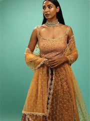 Awesome Yellow Chinon Digital Print Designer Reception Wear Lehenga