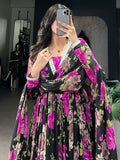 Beautiful Pink Floral Print Georgette Casual Wear Gown With Dupatta