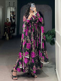 Beautiful Pink Floral Print Georgette Casual Wear Gown With Dupatta