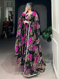 Beautiful Pink Floral Print Georgette Casual Wear Gown With Dupatta