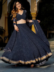 Captivating Black Laheriya Print Georgette Wedding Lehenga Choli