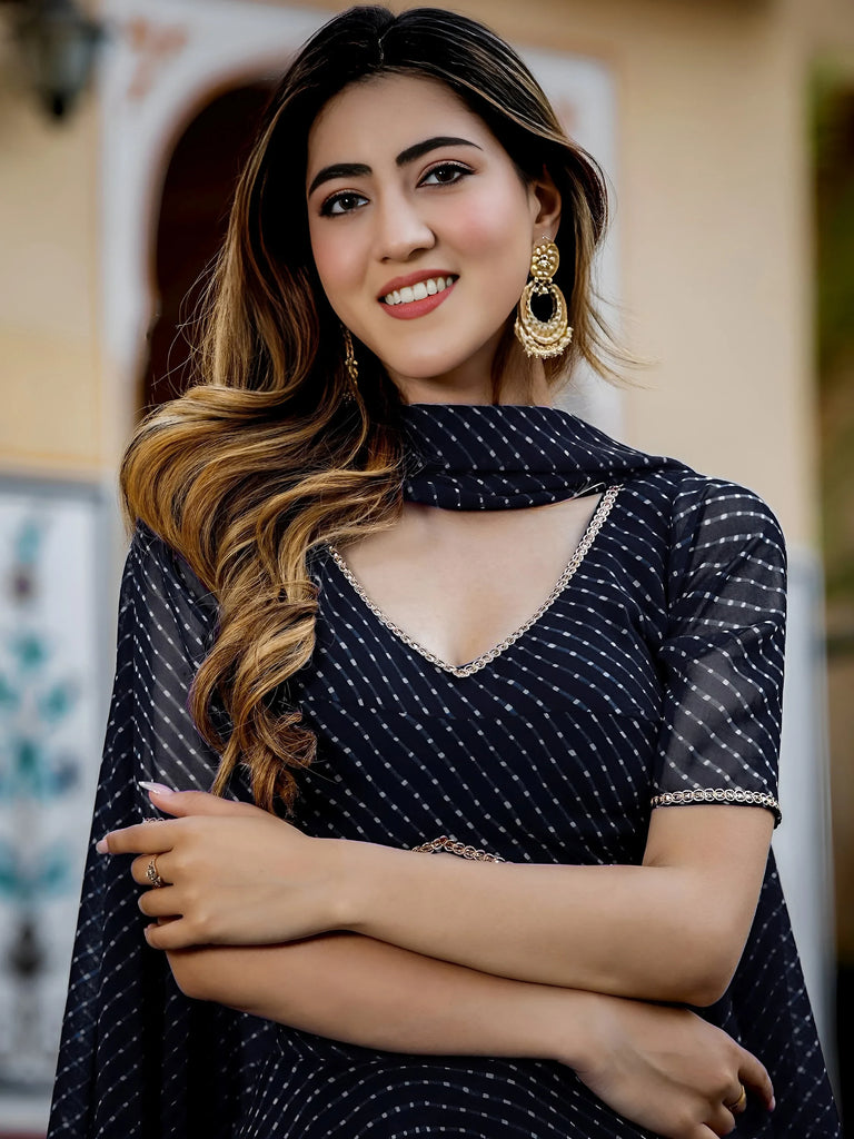 Captivating Black Laheriya Print Georgette Wedding Lehenga Choli