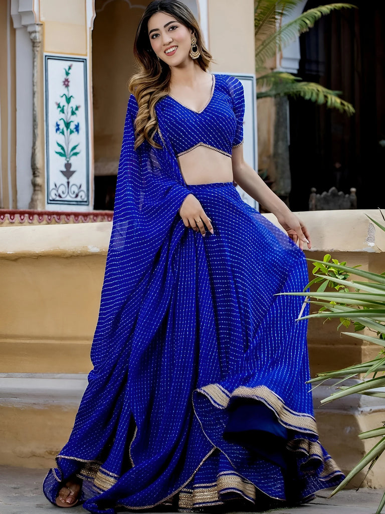 Gorgeous Blue Laheriya Print Georgette Wedding Wear Lehenga Choli