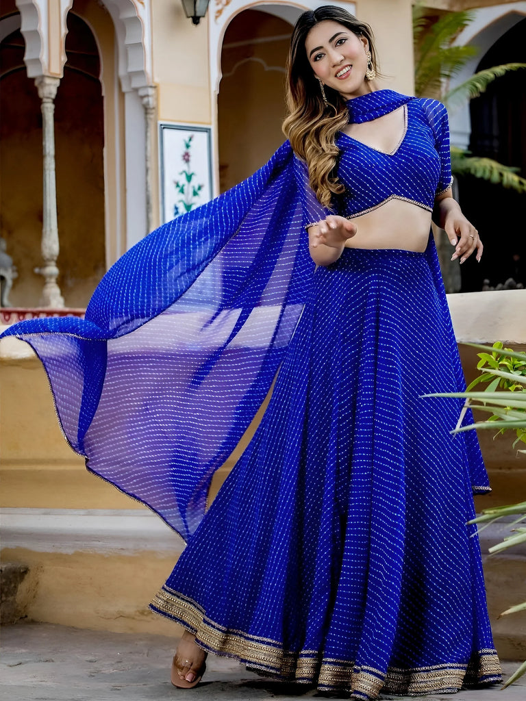 Gorgeous Blue Laheriya Print Georgette Wedding Wear Lehenga Choli