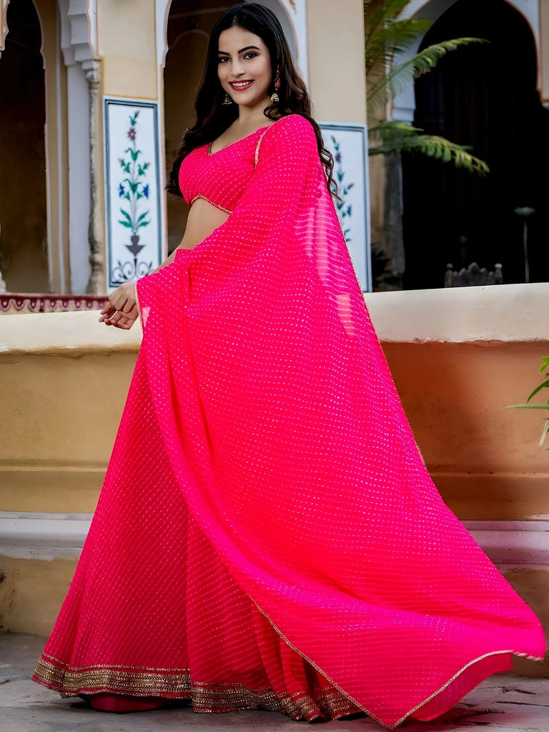Astounding Pink Leheriya Georgette Bridesmaid Lehenga Choli