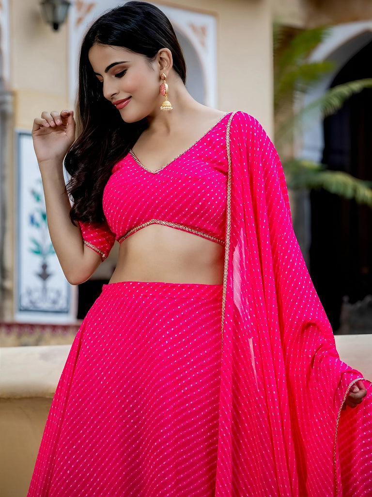Astounding Pink Leheriya Georgette Bridesmaid Lehenga Choli