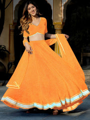 Pretty Orange Laheriya Print Georgette Wedding Lehenga Choli