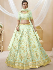 Mesmerizing Pista Embroidered Art Silk Reception Wear Lehenga Choli