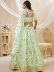 Mesmerizing Pista Embroidered Art Silk Reception Wear Lehenga Choli
