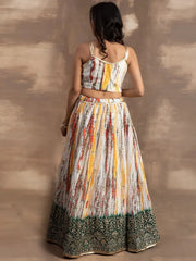 Enchanting White & Green Sequins Chinon Festival Wear Lehenga Choli