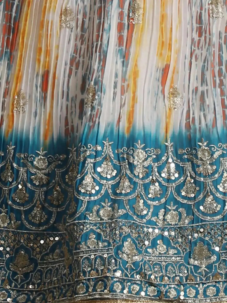 Glamorous White & Blue Sequins Chinon Sangeet Wear Lehenga Choli