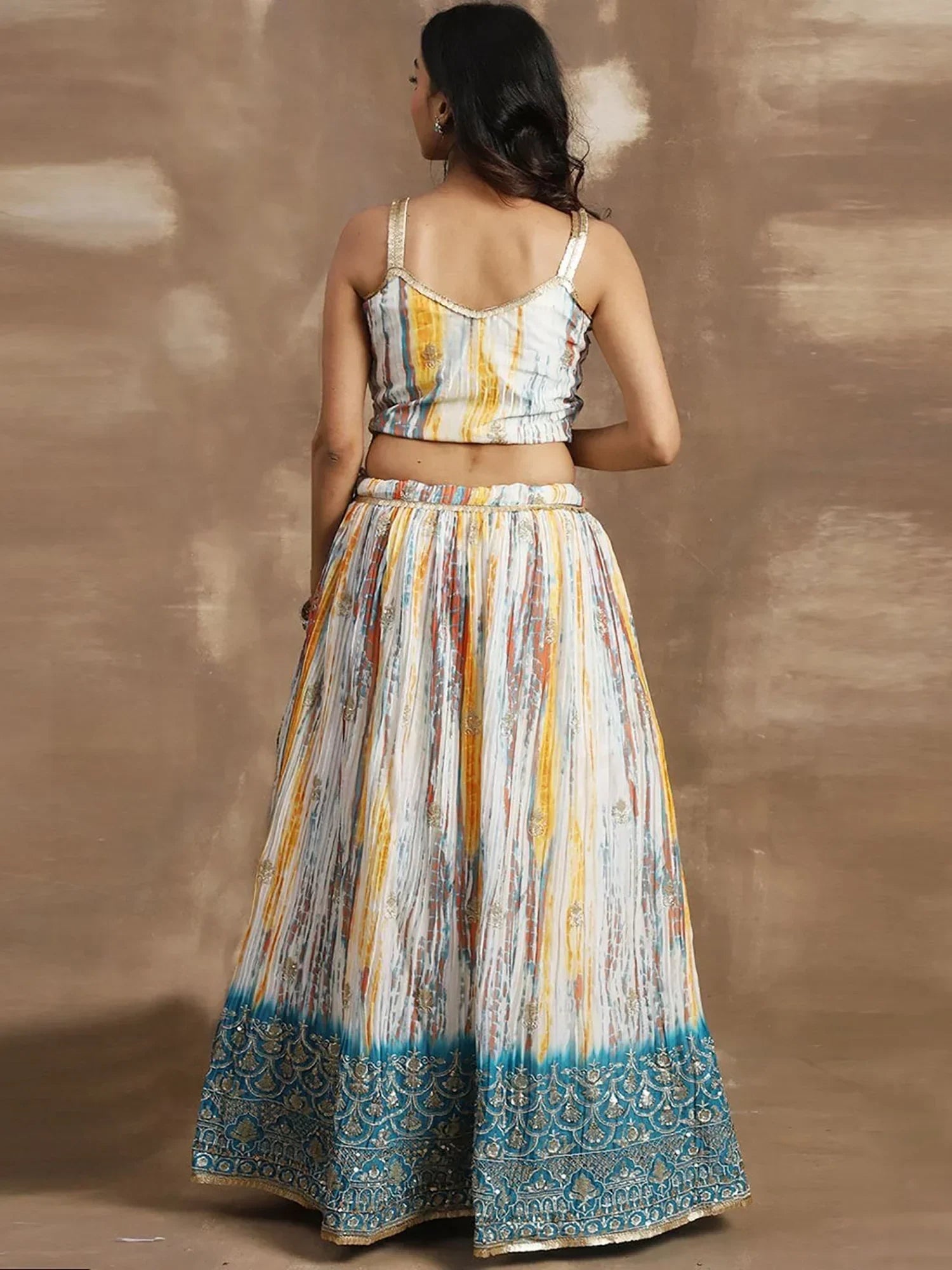 Glamorous White & Blue Sequins Chinon Sangeet Wear Lehenga Choli