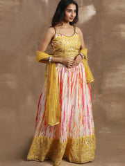Alluring White & Yellow Sequins Chinon Haldi Wear Lehenga Choli