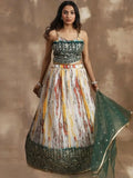 Enchanting White & Green Sequins Chinon Festival Wear Lehenga Choli