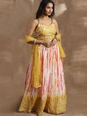 Alluring White & Yellow Sequins Chinon Haldi Wear Lehenga Choli