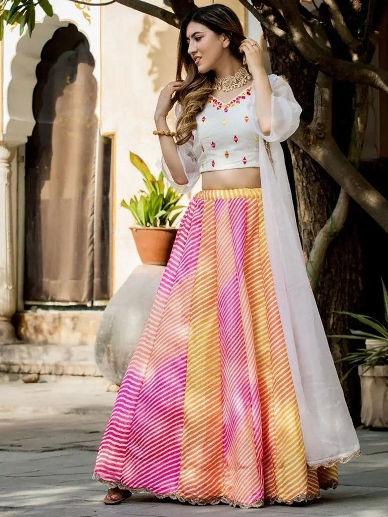 Pretty Multi-Color Leheriya Printed Art Silk  Sangeet Wear Lehenga Choli