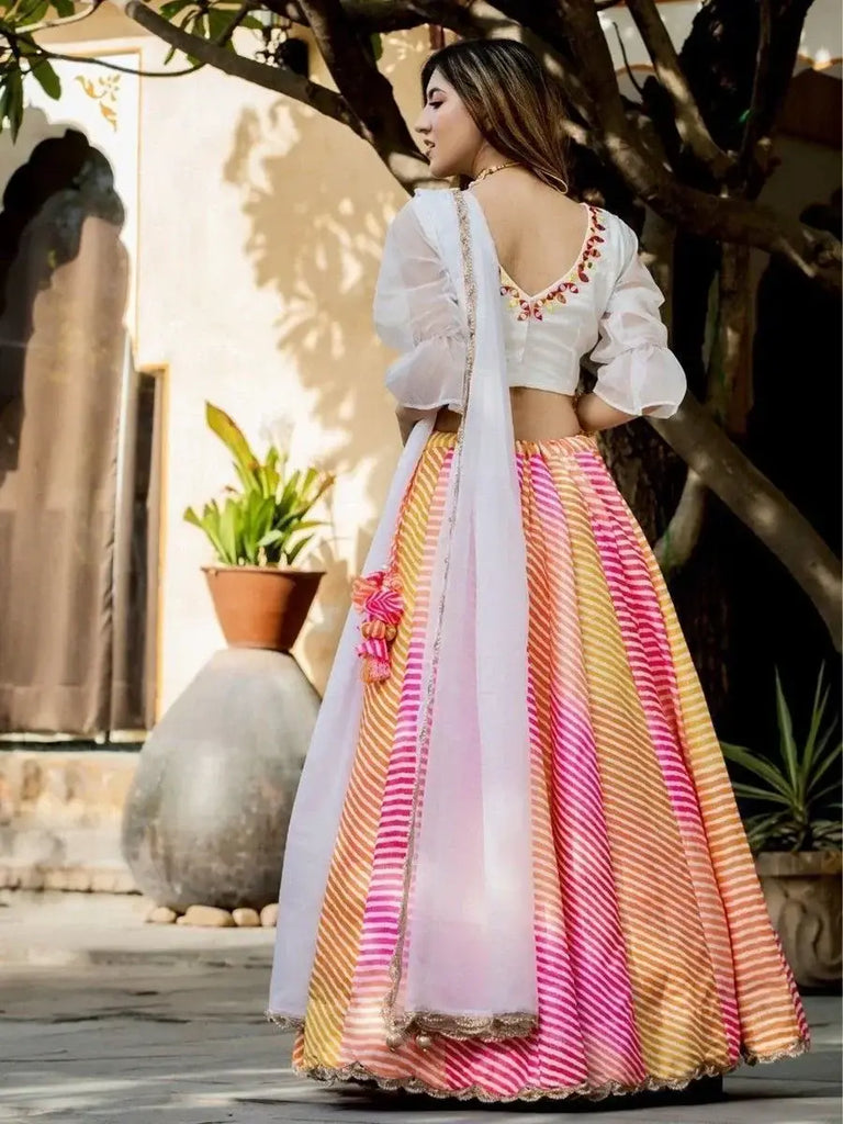 Pretty Multi-Color Leheriya Printed Art Silk  Sangeet Wear Lehenga Choli