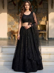 Gorgeous Black Embroidered Net Reception Wear Lehenga Choli