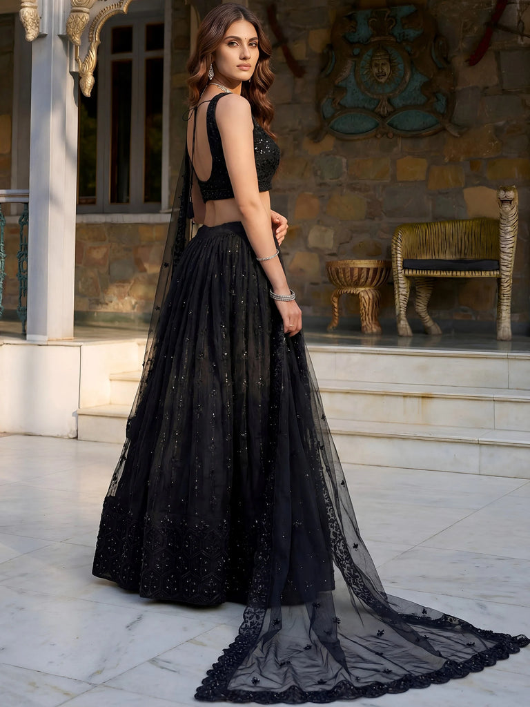 Gorgeous Black Embroidered Net Reception Wear Lehenga Choli