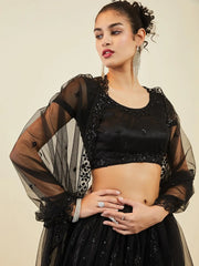Ravishing Black Sequins Net Reception Wear Lehenga Choli With Dupatta