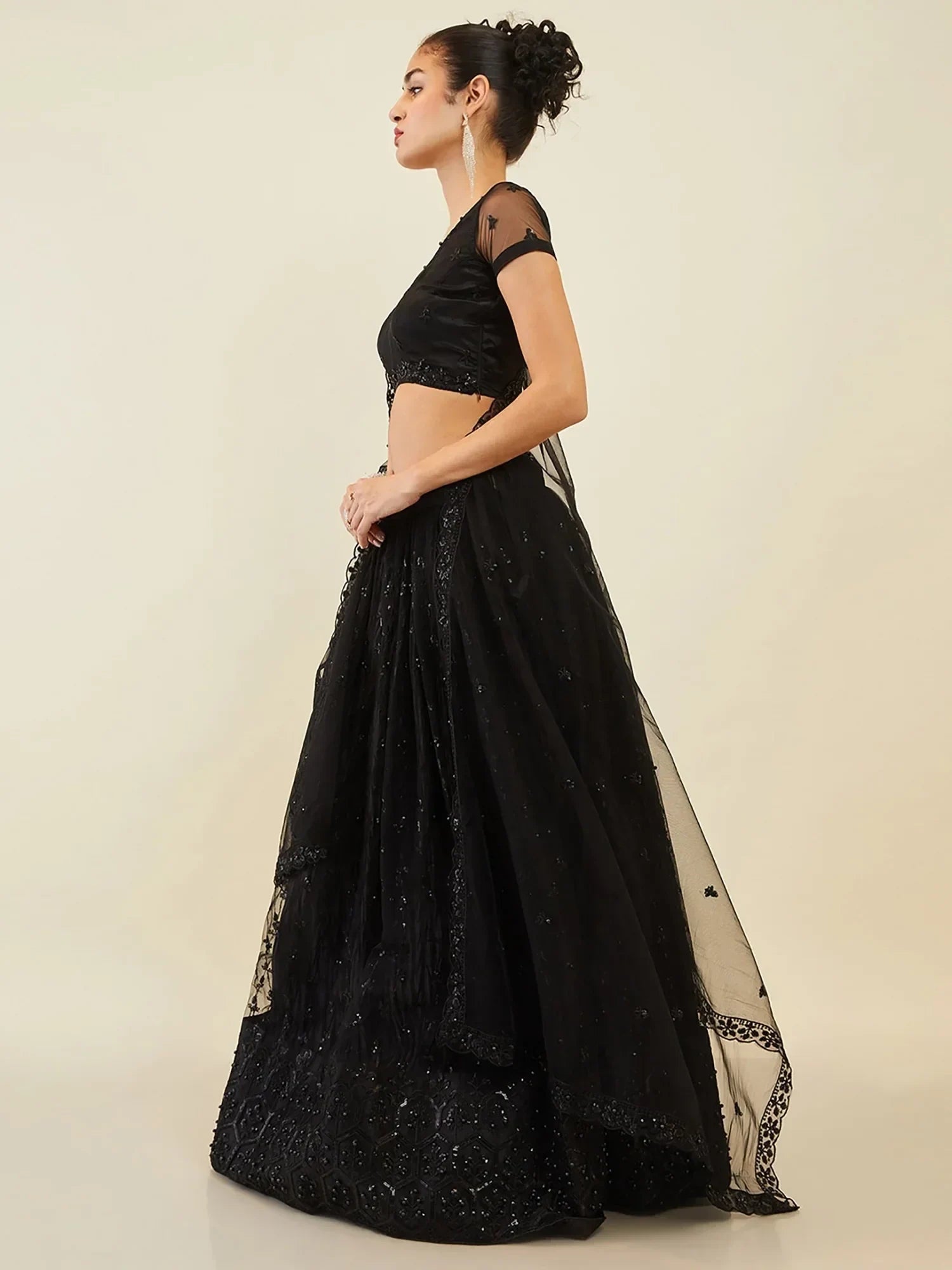 Ravishing Black Sequins Net Reception Wear Lehenga Choli With Dupatta