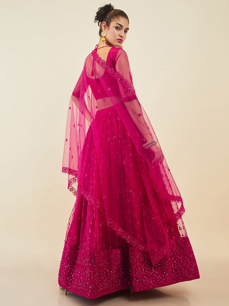 Gorgeous Pink Sequins Net Party Wear Lehenga Choli With Dupatta