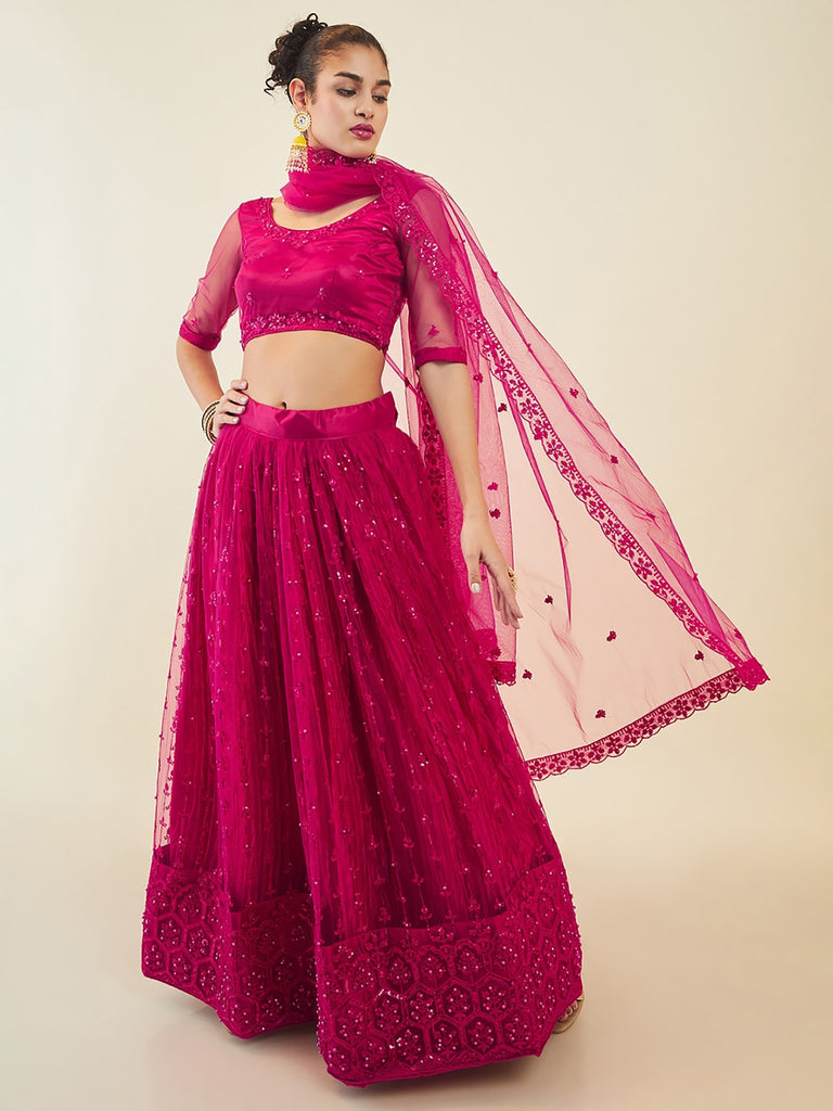 Gorgeous Pink Sequins Net Party Wear Lehenga Choli With Dupatta