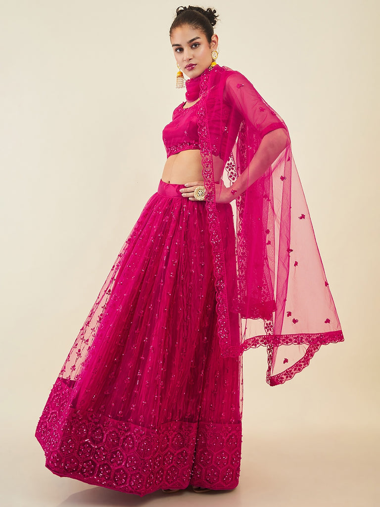 Gorgeous Pink Sequins Net Party Wear Lehenga Choli With Dupatta