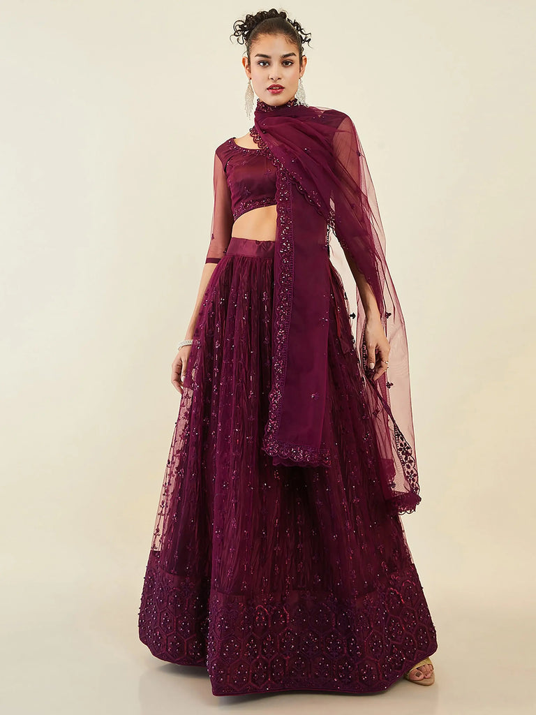 Stunning Purple Sequins Net Reception Wear Lehenga Choli With Dupatta