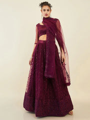Stunning Purple Sequins Net Reception Wear Lehenga Choli With Dupatta