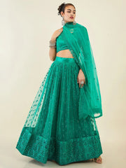 Dazzling Teal Green Sequins Net Lehenga Choli With Dupatta