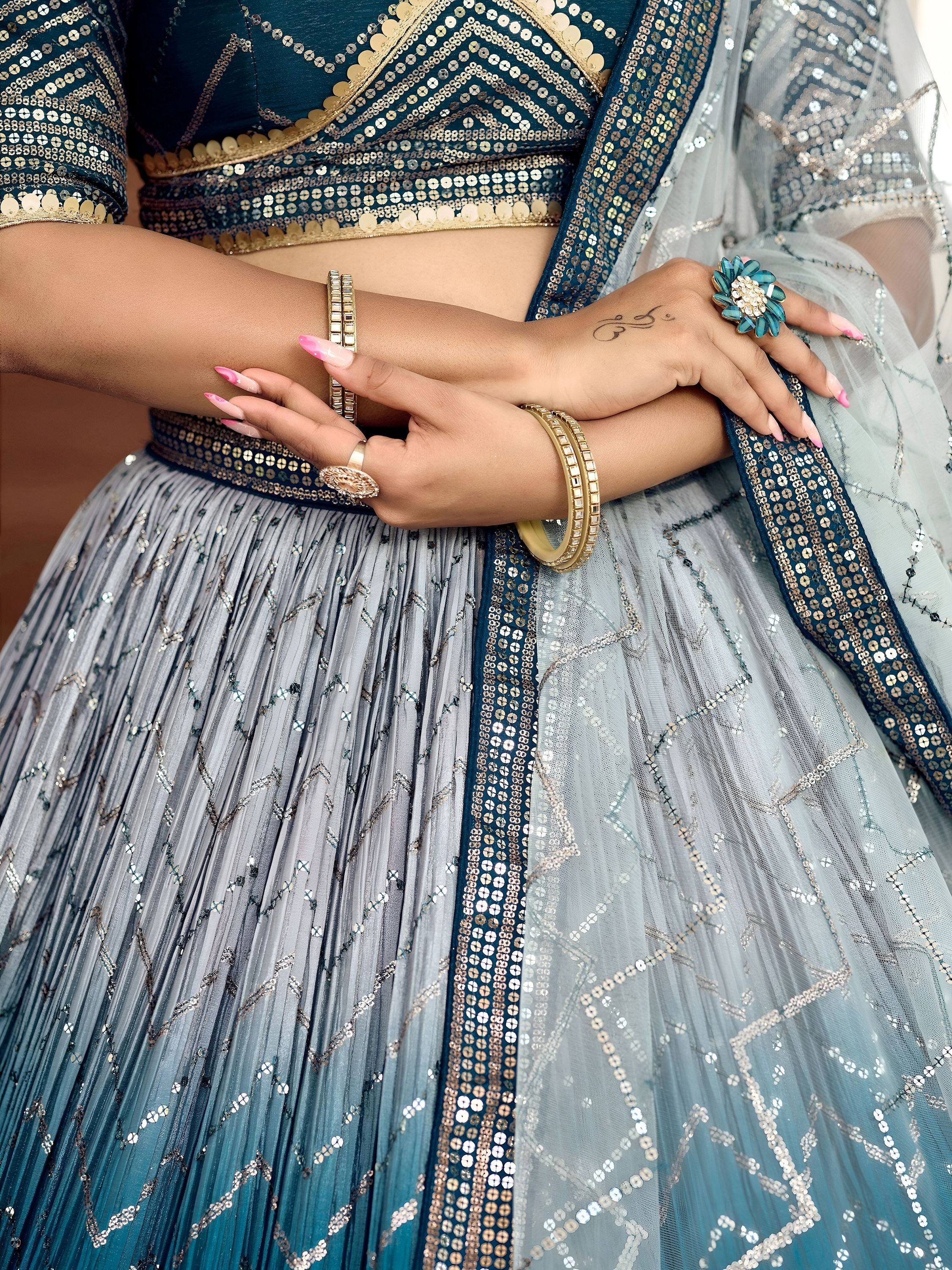 Wonderful Blue Sequins Chinon Function Wear Lehenga Choli