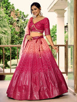 Marvelous Pink Sequins Chinon Wedding Lehenga Choli With Dupatta