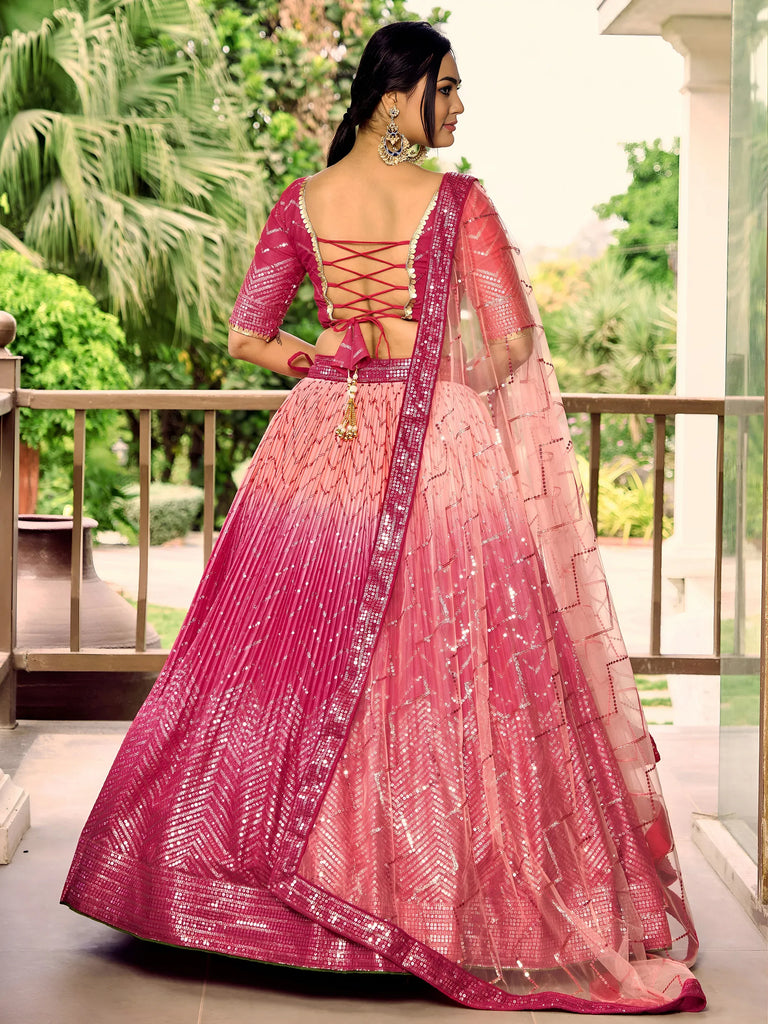 Marvelous Pink Sequins Chinon Wedding Lehenga Choli With Dupatta