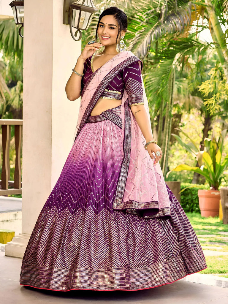 Amazing Purple Sequins Chinon Function Wear Lehenga Choli