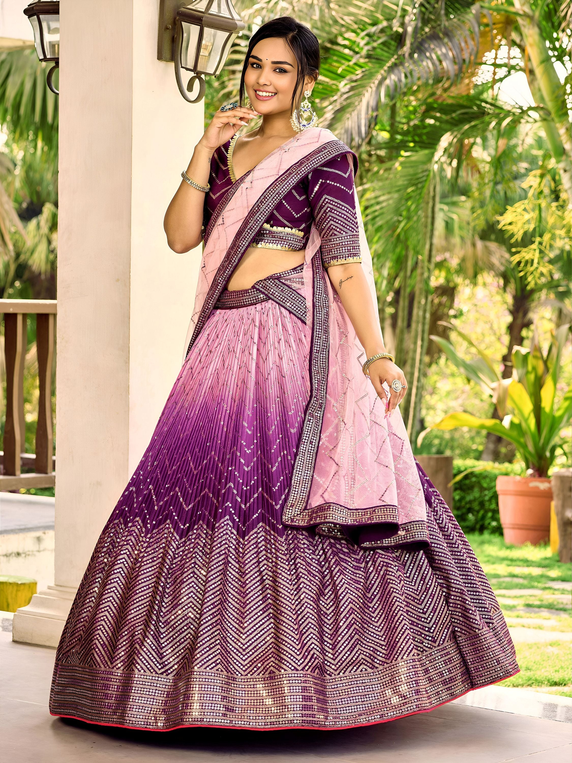 Amazing Purple Sequins Chinon Function Wear Lehenga Choli
