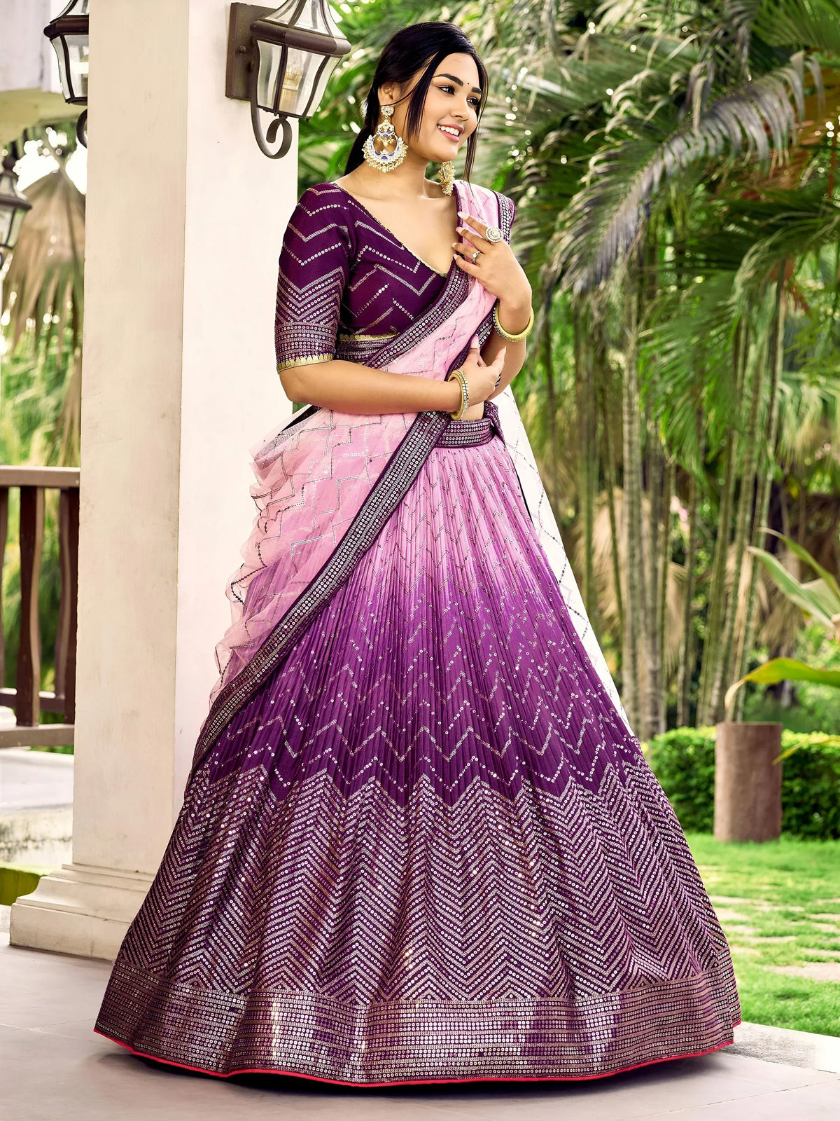 Amazing Purple Sequins Chinon Function Wear Lehenga Choli
